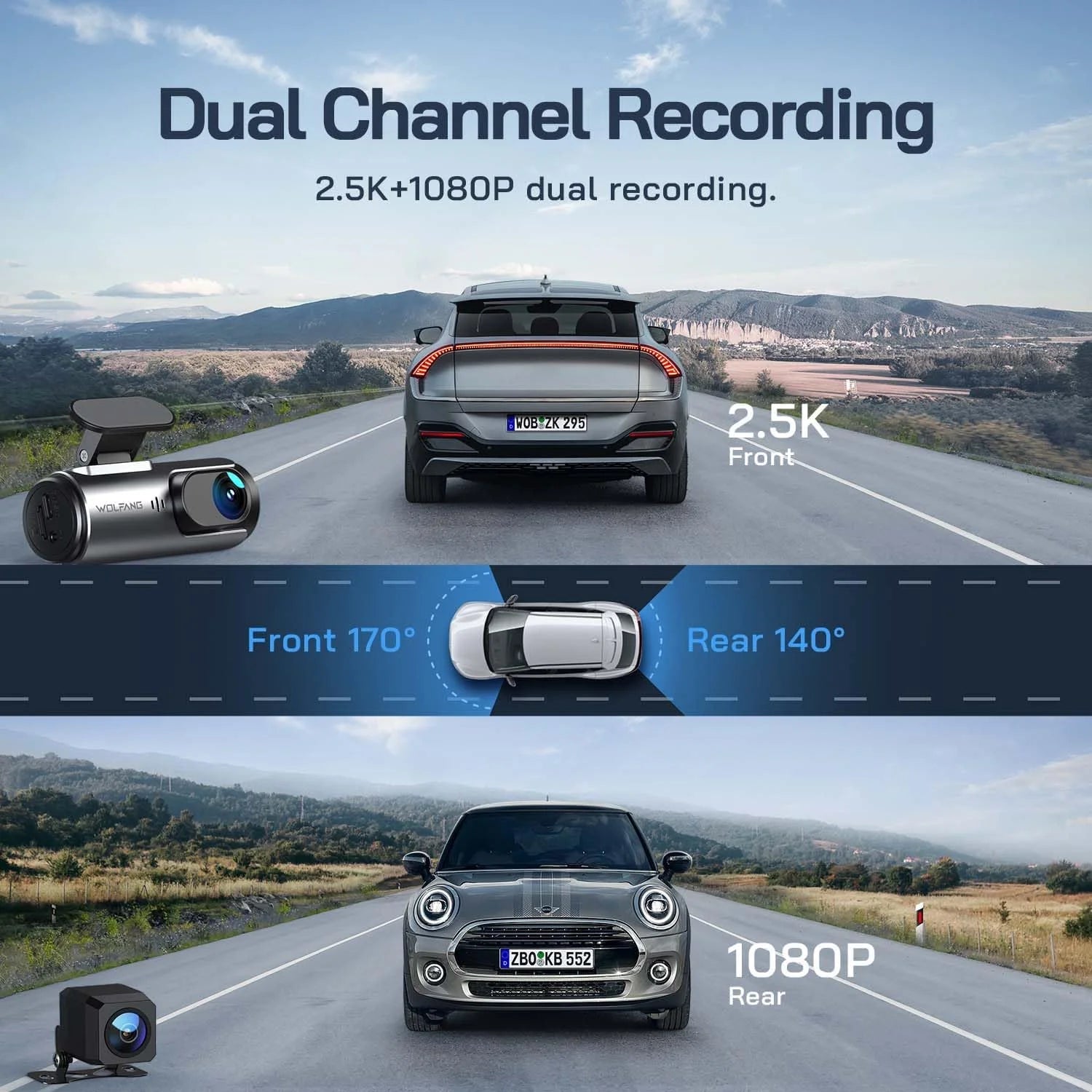 Dash Cam Front and Rear 4K Front 1080P Rear, Dual Dash Camera with 3" IPS Screen, 170° Wide Angle, Night Vision, G-Sensor, Loop Recording, Parking Monitor, Supports 128GB